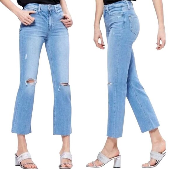 Paige Jeans Women 27 Blue Light Wash‎ Denim Distressed Atley Ankle Flare Leg - Picture 1 of 11